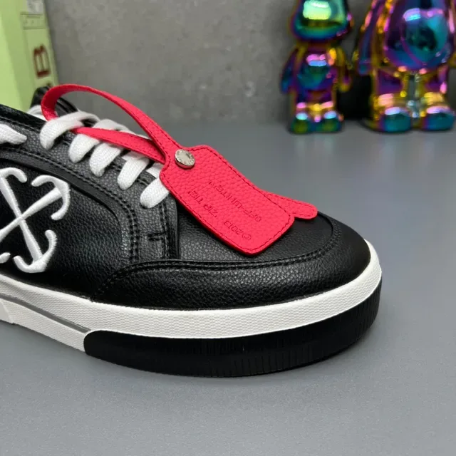 Off-White Black Red Leather Upper Stitched X Logo Lifestyle Sneakers 4