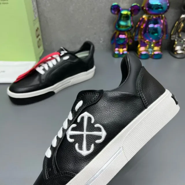Off-White Black Red Leather Upper Stitched X Logo Lifestyle Sneakers 5