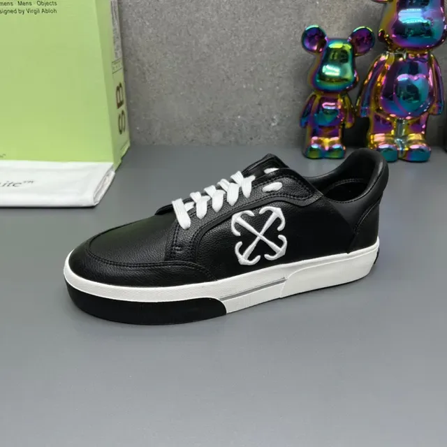 Off-White Black Red Leather Upper Stitched X Logo Lifestyle Sneakers 6