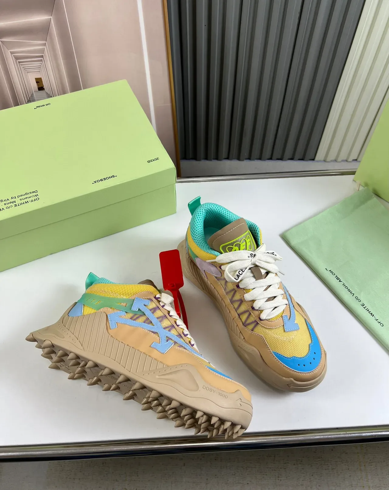 Off-White DD SY-1000 Beige Yellow Cyan चंकी स्नीकर 5