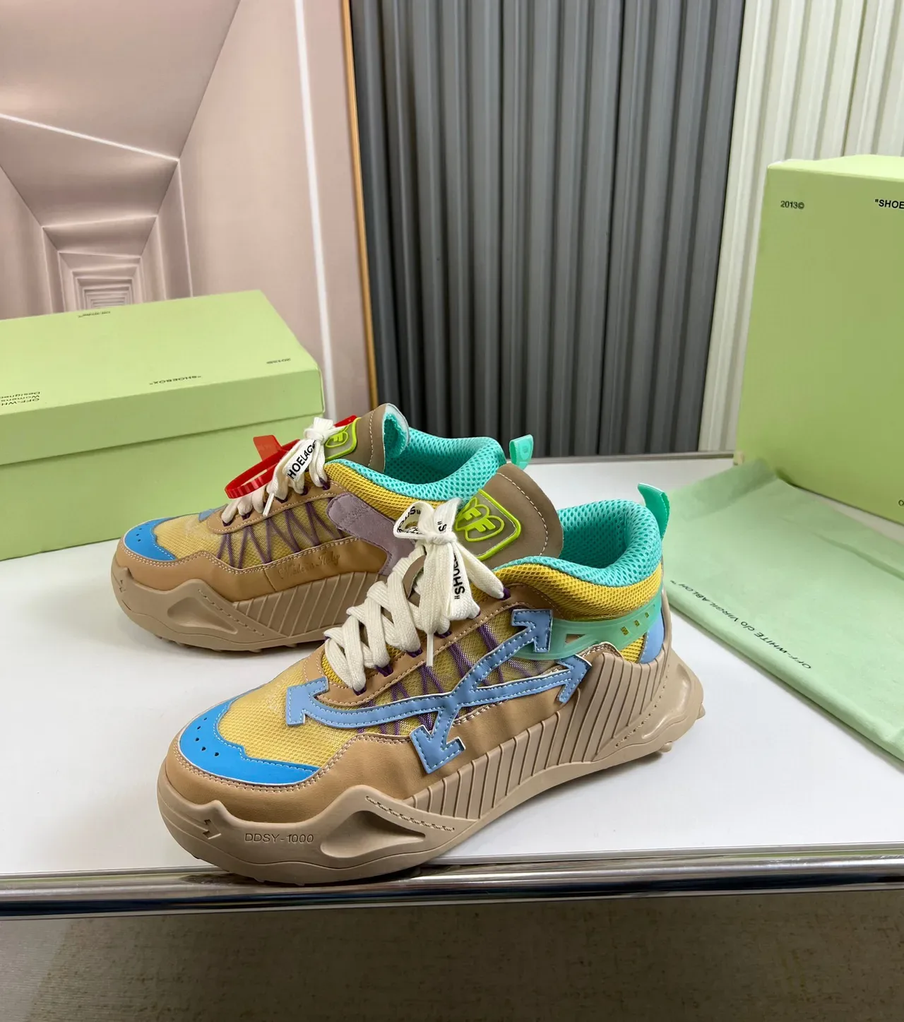 Off-White DD SY-1000 Beige Yellow Cyan चंकी स्नीकर 7