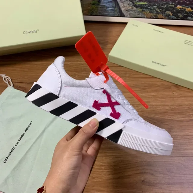 Off-White Red Leather And Canvas Upper Diagonal Arrow Logo Lifestyle Sneakers 4