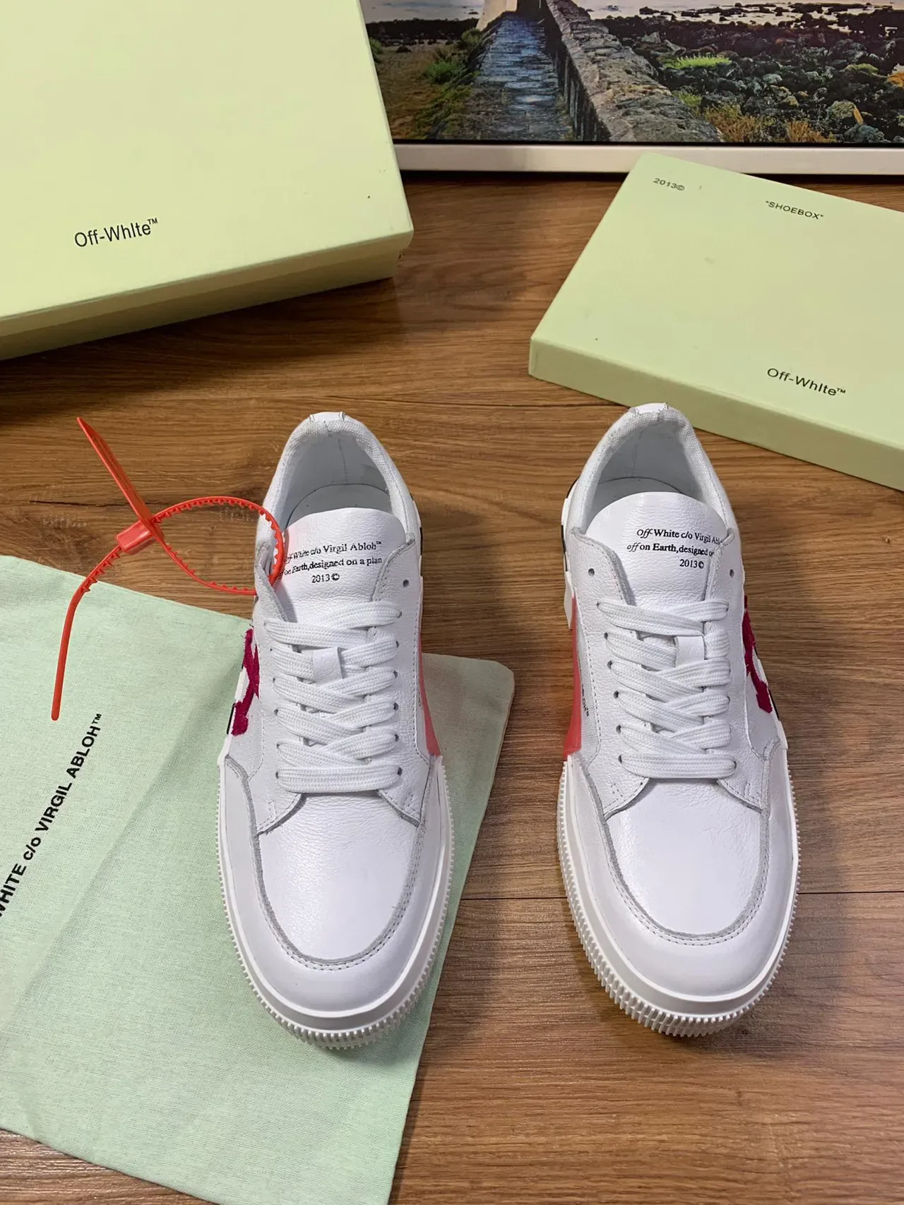 Off-White Red Leather And Canvas Upper Diagonal Arrow Logo Lifestyle Sneakers 9