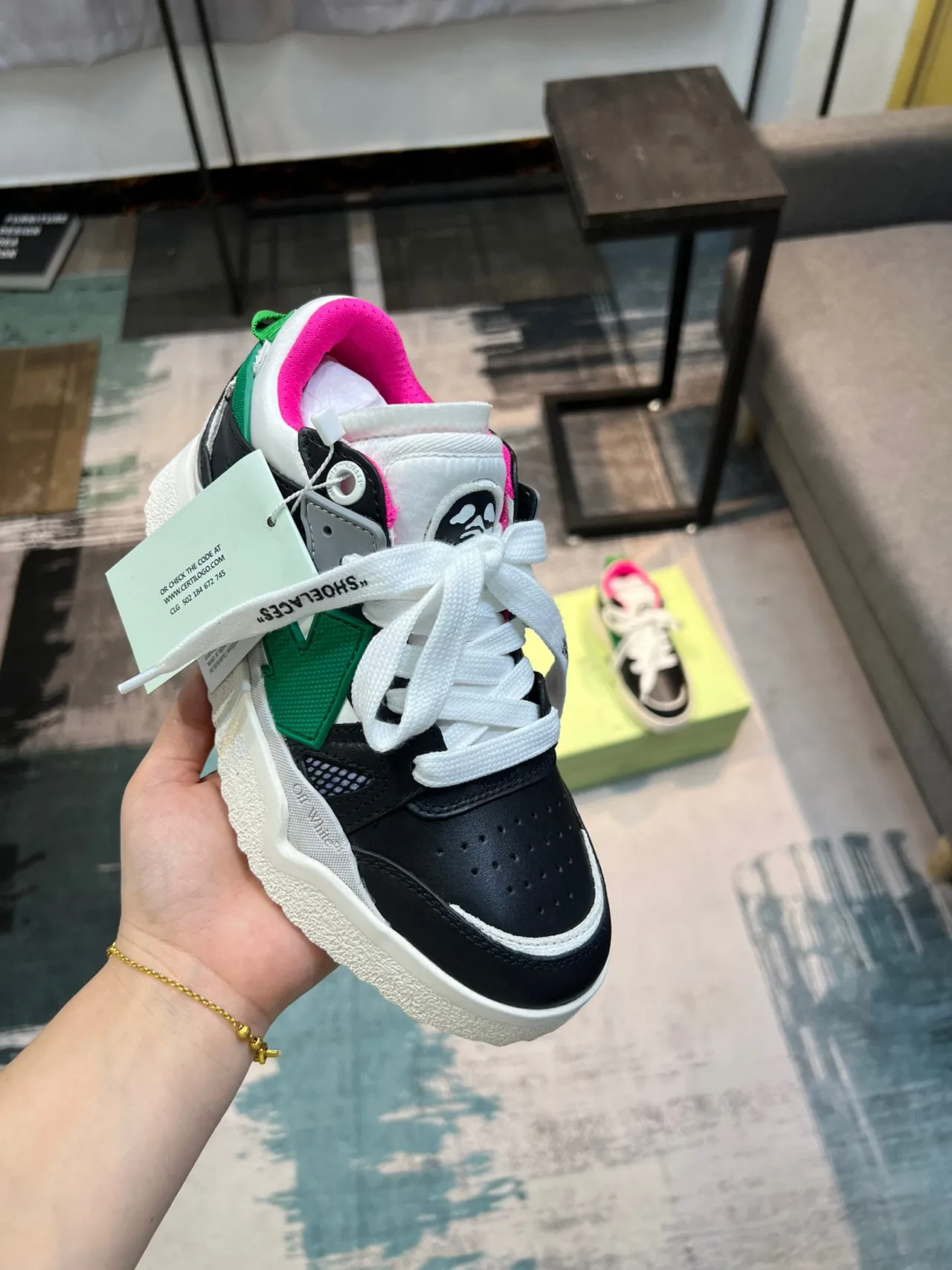 Off-White Runner Black Green Pink Lifestyle Sneakers 6