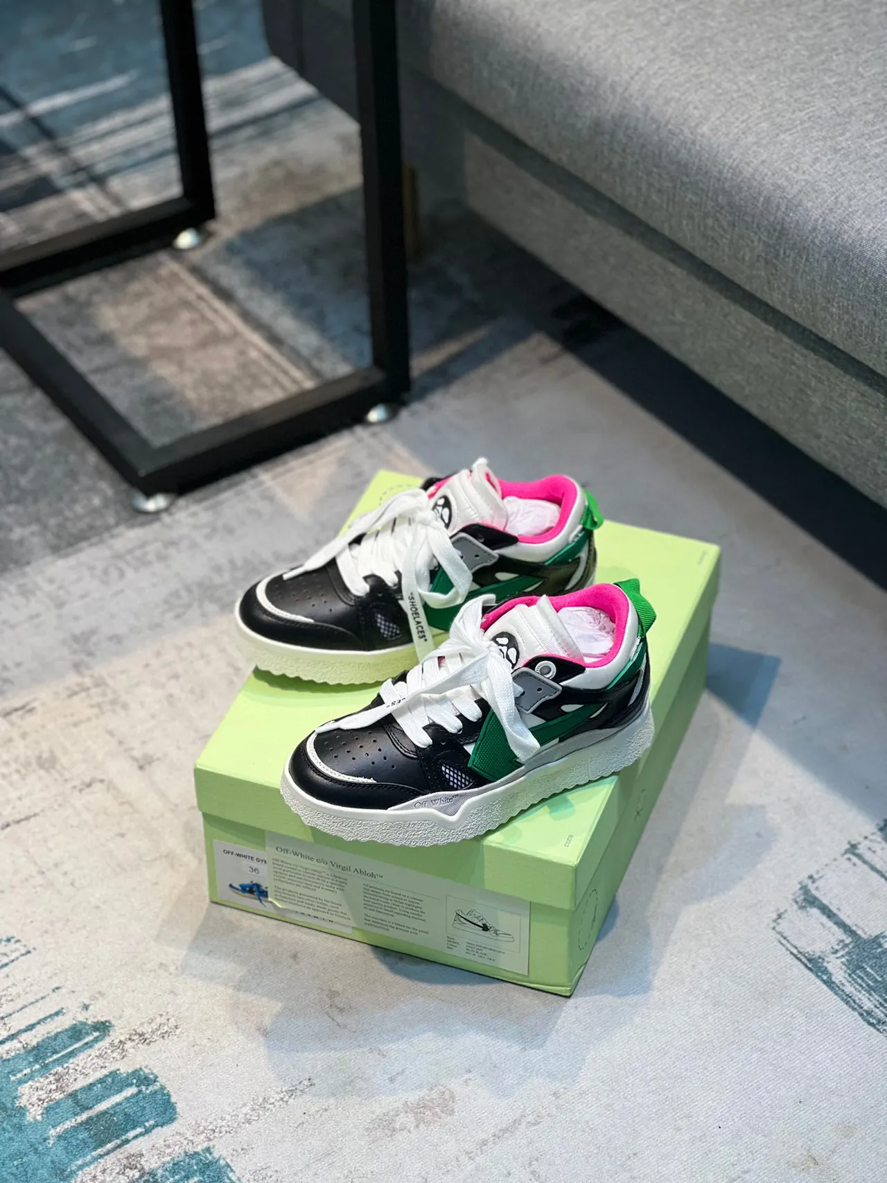 Off-White Runner Black Green Pink Lifestyle Sneakers 7