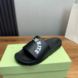 Off-White Slide Black Molded Rubber Construction Single Wide Strap Slippers
