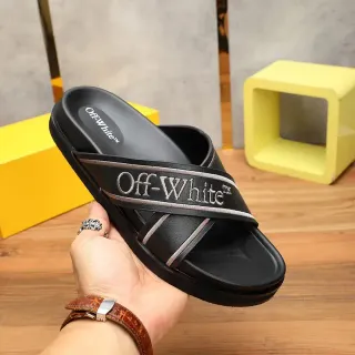 Off-White Slide Black Silver Industrial Strap Design Embroidered Logo Slippers
