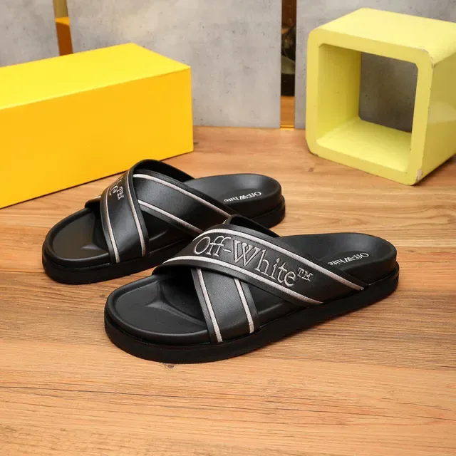 Off-White Slide Sandálias Preto Prata Design de Alça Industrial Bordado Logo 2