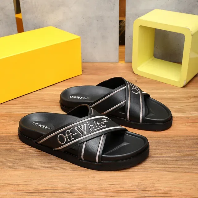 Off-White Slide Sandálias Preto Prata Design de Alça Industrial Bordado Logo 3