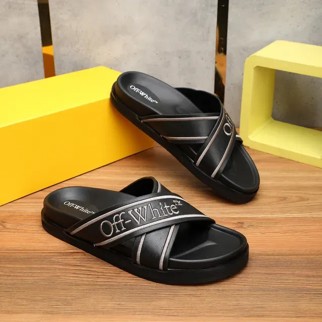 Off-White Slide Sandálias Preto Prata Design de Alça Industrial Bordado Logo 4
