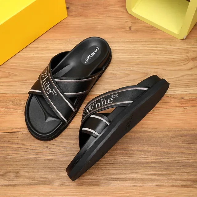 Off-White Slide Sandálias Preto Prata Design de Alça Industrial Bordado Logo 5