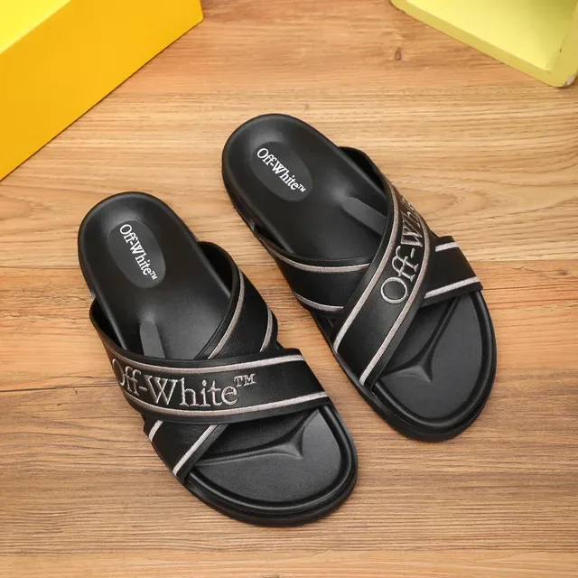 Off-White Slide Sandálias Preto Prata Design de Alça Industrial Bordado Logo 6