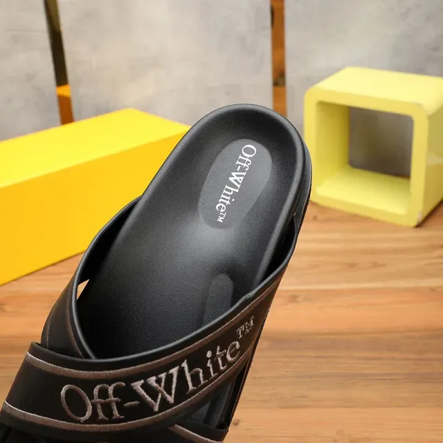 Off-White Slide Sandálias Preto Prata Design de Alça Industrial Bordado Logo 8