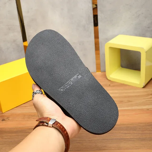 Off-White Slide Sandálias Preto Prata Design de Alça Industrial Bordado Logo 9