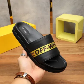 Off-White Slide Black Yellow Platform Sole Industrial Tape Strap Slippers