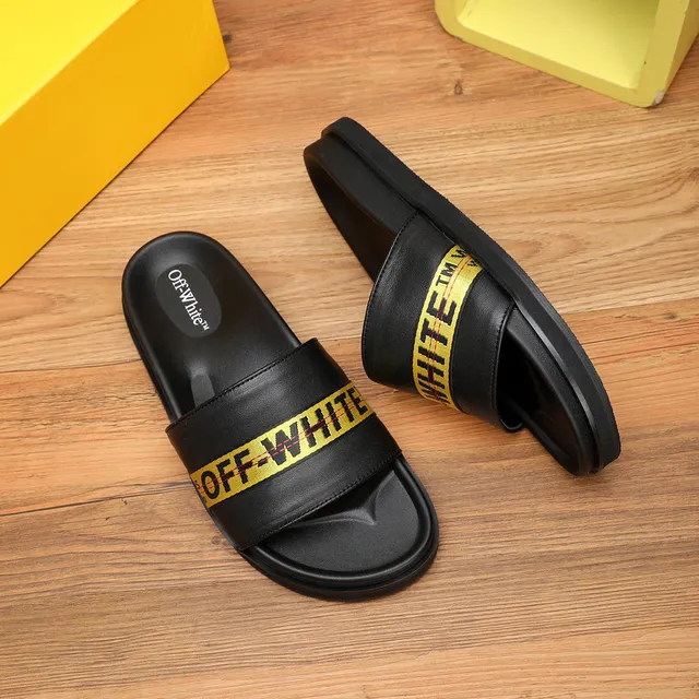 Off-White Slide Black Yellow Platform Sole Industrial Tape Strap Slippers 5