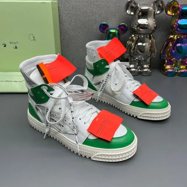 Off-White The Ten أحذية رياضية عالية الارتفاع مع الدانتيل الصناعي أبيض وأخضر 2