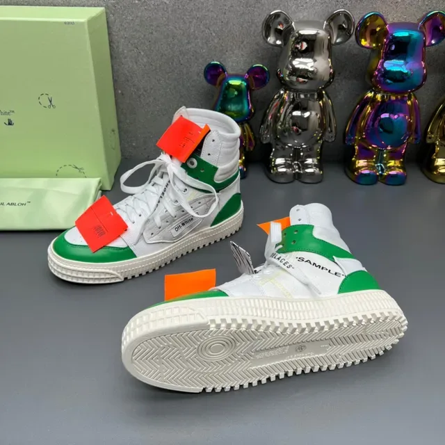 Off-White The Ten أحذية رياضية عالية الارتفاع مع الدانتيل الصناعي أبيض وأخضر 3