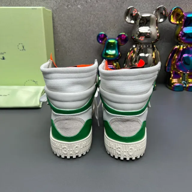 Off-White The Ten أحذية رياضية عالية الارتفاع مع الدانتيل الصناعي أبيض وأخضر 4