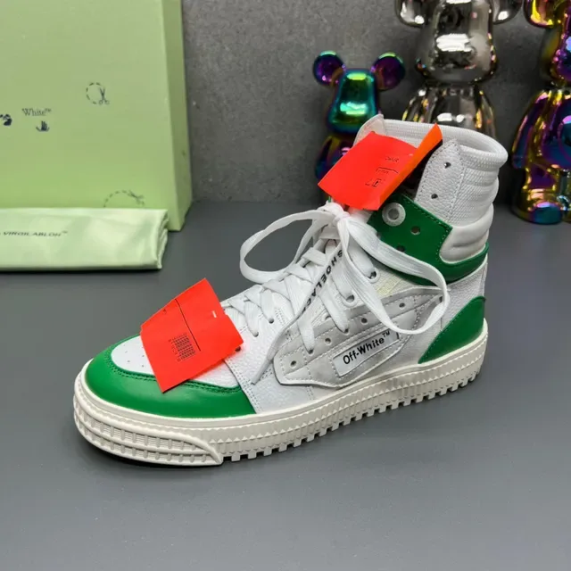 Off-White The Ten أحذية رياضية عالية الارتفاع مع الدانتيل الصناعي أبيض وأخضر 5