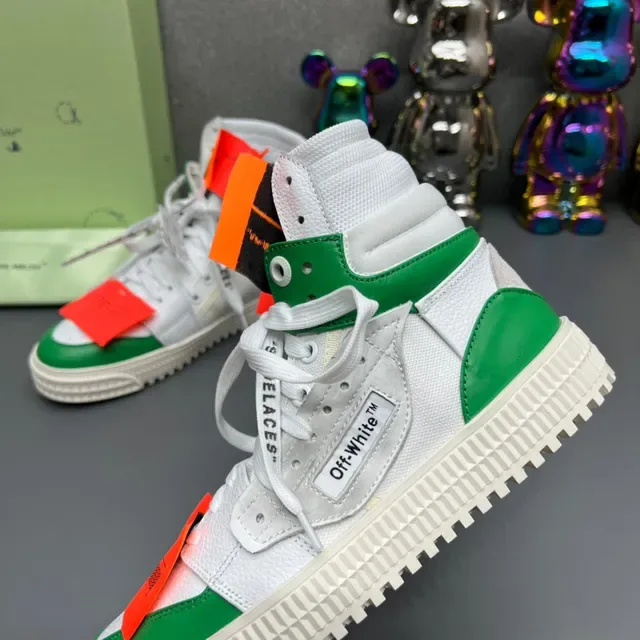 Off-White The Ten أحذية رياضية عالية الارتفاع مع الدانتيل الصناعي أبيض وأخضر 6