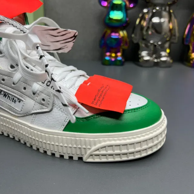 Off-White The Ten أحذية رياضية عالية الارتفاع مع الدانتيل الصناعي أبيض وأخضر 7