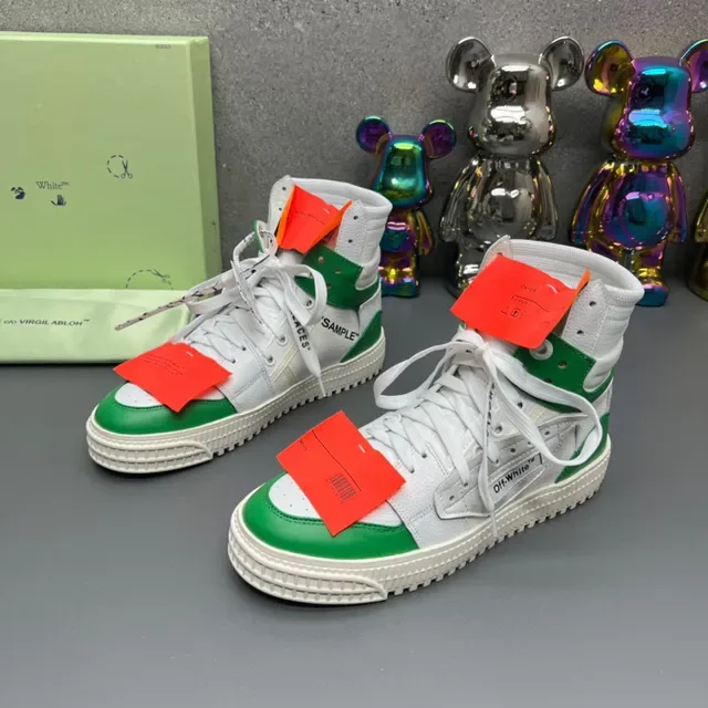 Off-White The Ten أحذية رياضية عالية الارتفاع مع الدانتيل الصناعي أبيض وأخضر 8
