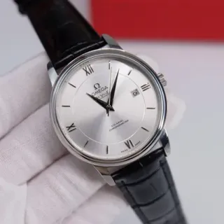 Omega De Ville Co-Axial Chronometer Silver Dial Black Leather Strap Mechanical Watch