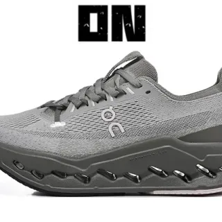 On Gray Black Engineered Knit Upper Open Hexagonal CloudTec Pods Running Shoes