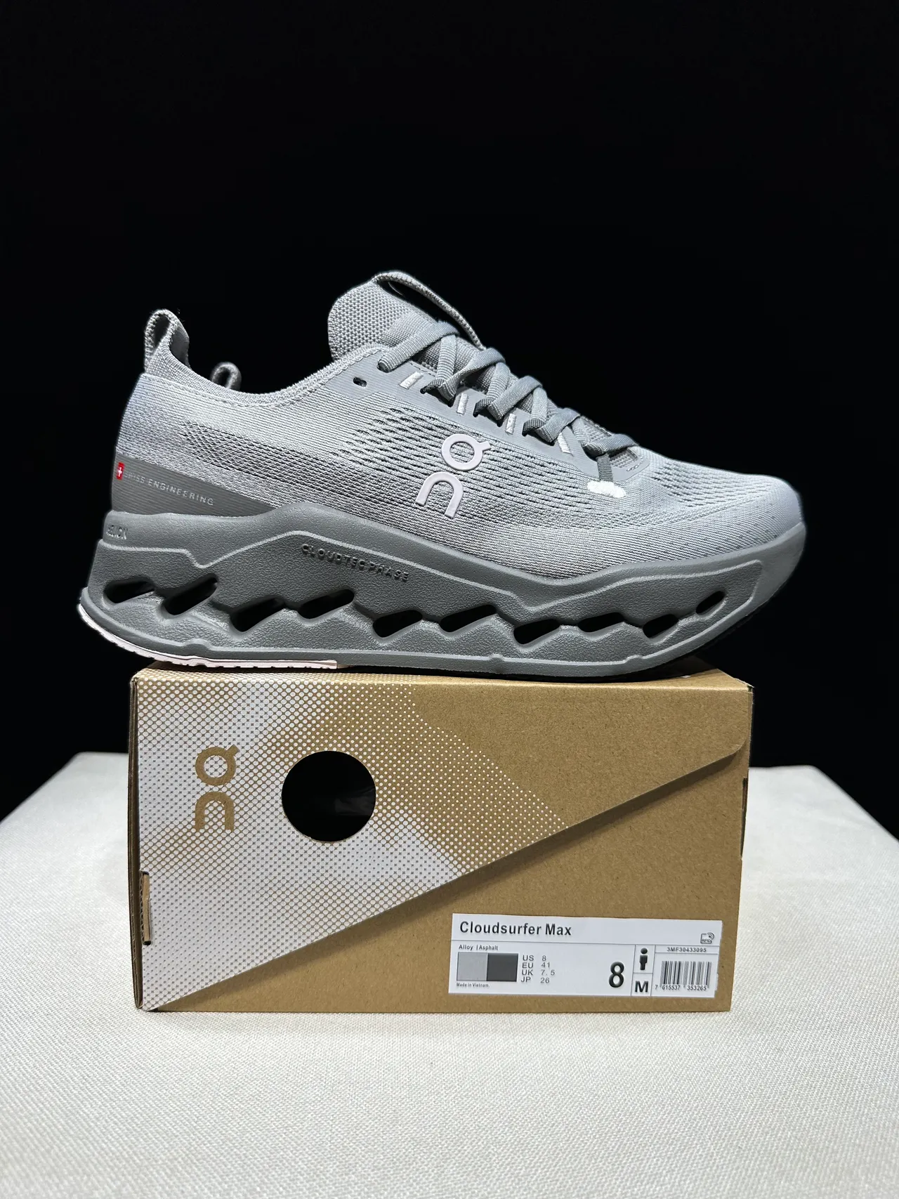 On Gris Negro Parte superior de tricot ingenieril Open Hexagonal CloudTec Pods Zapatos de running 14