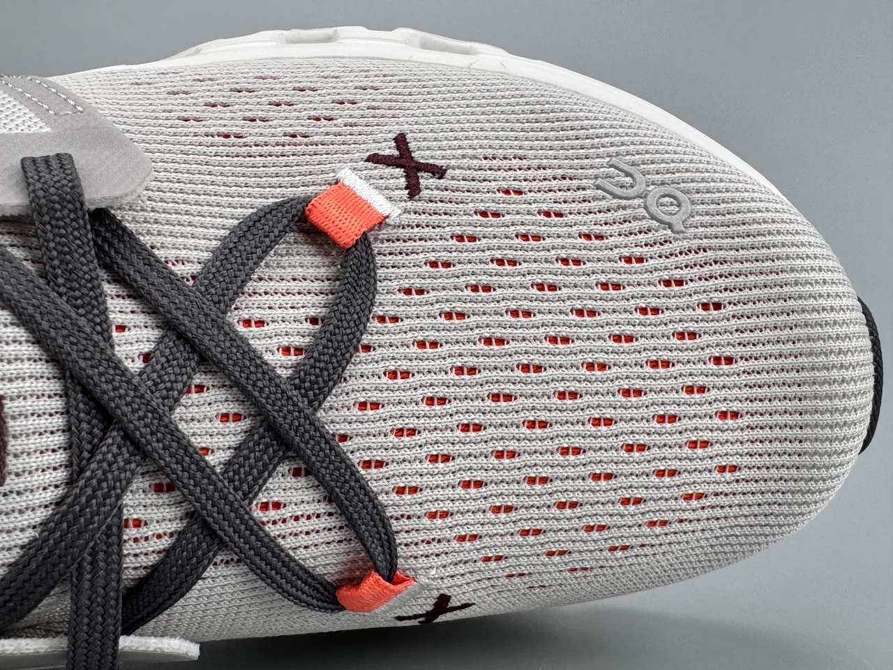 On Gray Red Engineered Knit Upper Open-Cell CloudTec Midsole Running Shoes 2