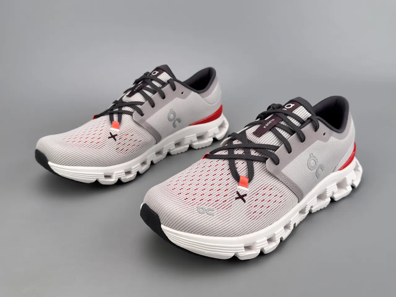 On Gray Red Engineered Knit Upper Open-Cell CloudTec Midsole Running Shoes 5