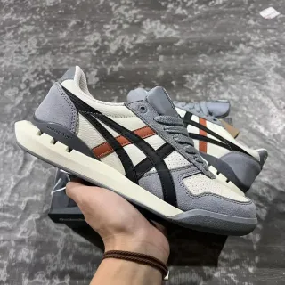 Onitsuka Tiger Gray Black Vintage-Inspired Layered Leather-Suede Upper Lifestyle Sneakers