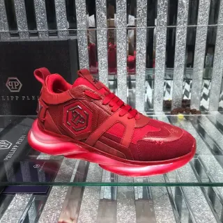 Philipp Plein Big Bang Red Monochromatic Mixed-Material Upper Chunky Sneakers