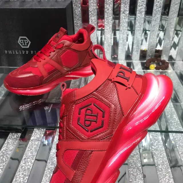 Philipp Plein Big Bang Red Monochromatic Mixed-Material Upper Chunky Sneakers 5