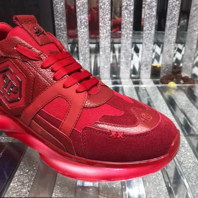 Philipp Plein Big Bang Red Monochromatic Mixed-Material Upper Chunky Sneakers 6