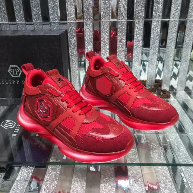 Philipp Plein Big Bang Red Monochromatic Mixed-Material Upper Chunky Sneakers 7