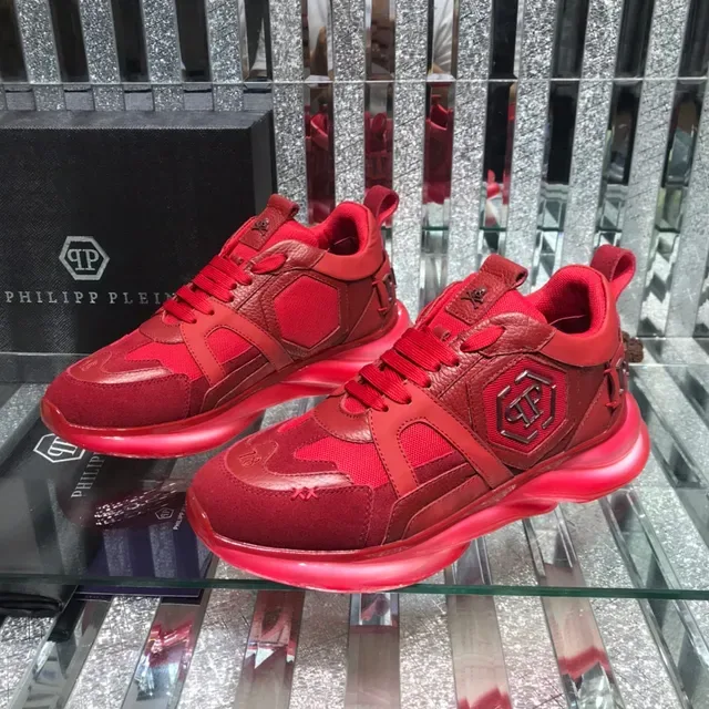 Philipp Plein Big Bang Red Monochromatic Mixed-Material Upper Chunky Sneakers 8