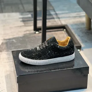 Philipp Plein Black Beige Crystal-Embellished Low-Top Lifestyle Sneakers