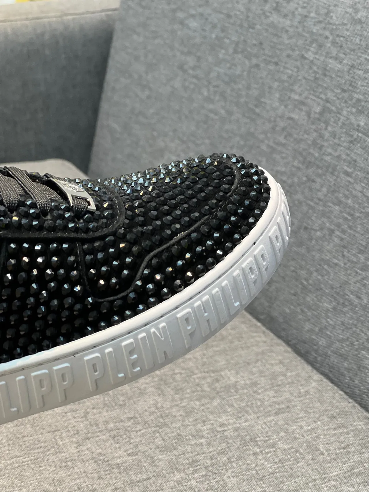 Philipp Plein Black Beige Crystal-Embellished Low-Top Lifestyle Sneakers 3