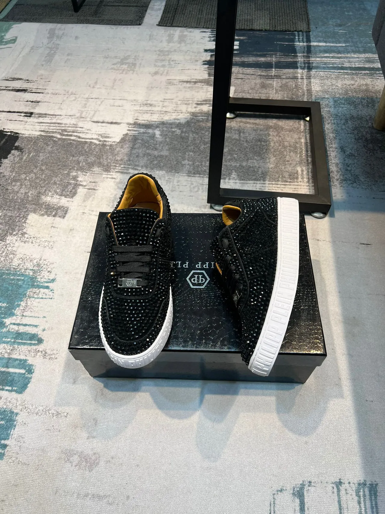 Philipp Plein Black Beige Crystal-Embellished Low-Top Lifestyle Sneakers 4