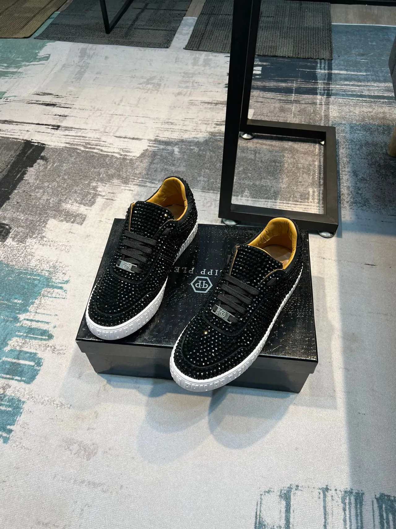 Philipp Plein Black Beige Crystal-Embellished Low-Top Lifestyle Sneakers 5