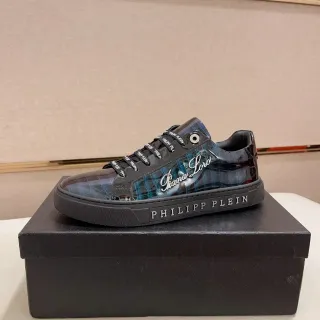 Philipp Plein काला नीला चमकदार पेटेंट जैसी ऊपरी मगरमच्छ उभरा टेक्सचर लाइफस्टाइल स्नीकर
