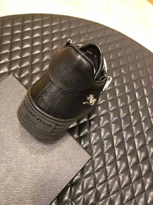 Philipp Plein Tênis Lifestyle de Couro Preto e Dourado de Topo Alto 5