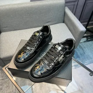 Philipp Plein Black Patent Leather Phoenix Embroidery Lifestyle Sneakers