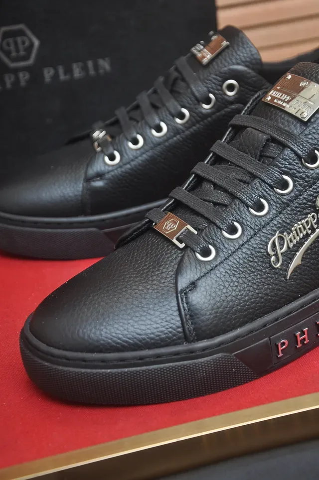 Philipp Plein Black Pebbled Leather Platform Lifestyle Sneakers 2