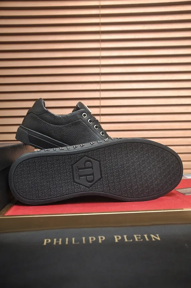 Philipp Plein Black Pebbled Leather Platform Lifestyle Sneakers 3