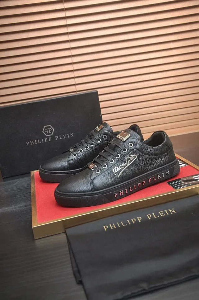 Philipp Plein Black Pebbled Leather Platform Lifestyle Sneakers 4