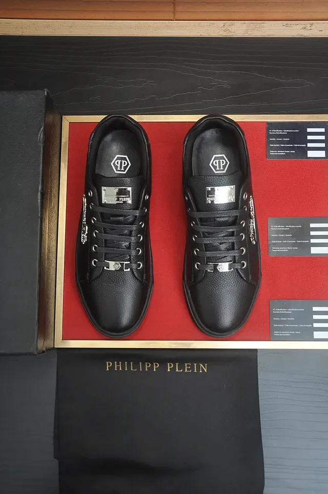 Philipp Plein Black Pebbled Leather Platform Lifestyle Sneakers 5