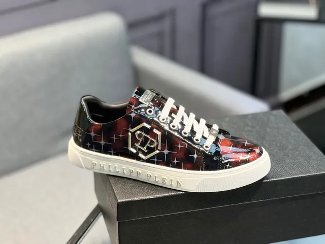 Philipp Plein Black Red Glossy Patent-Like Upper Iridescent Gradient Lifestyle Sneakers 9